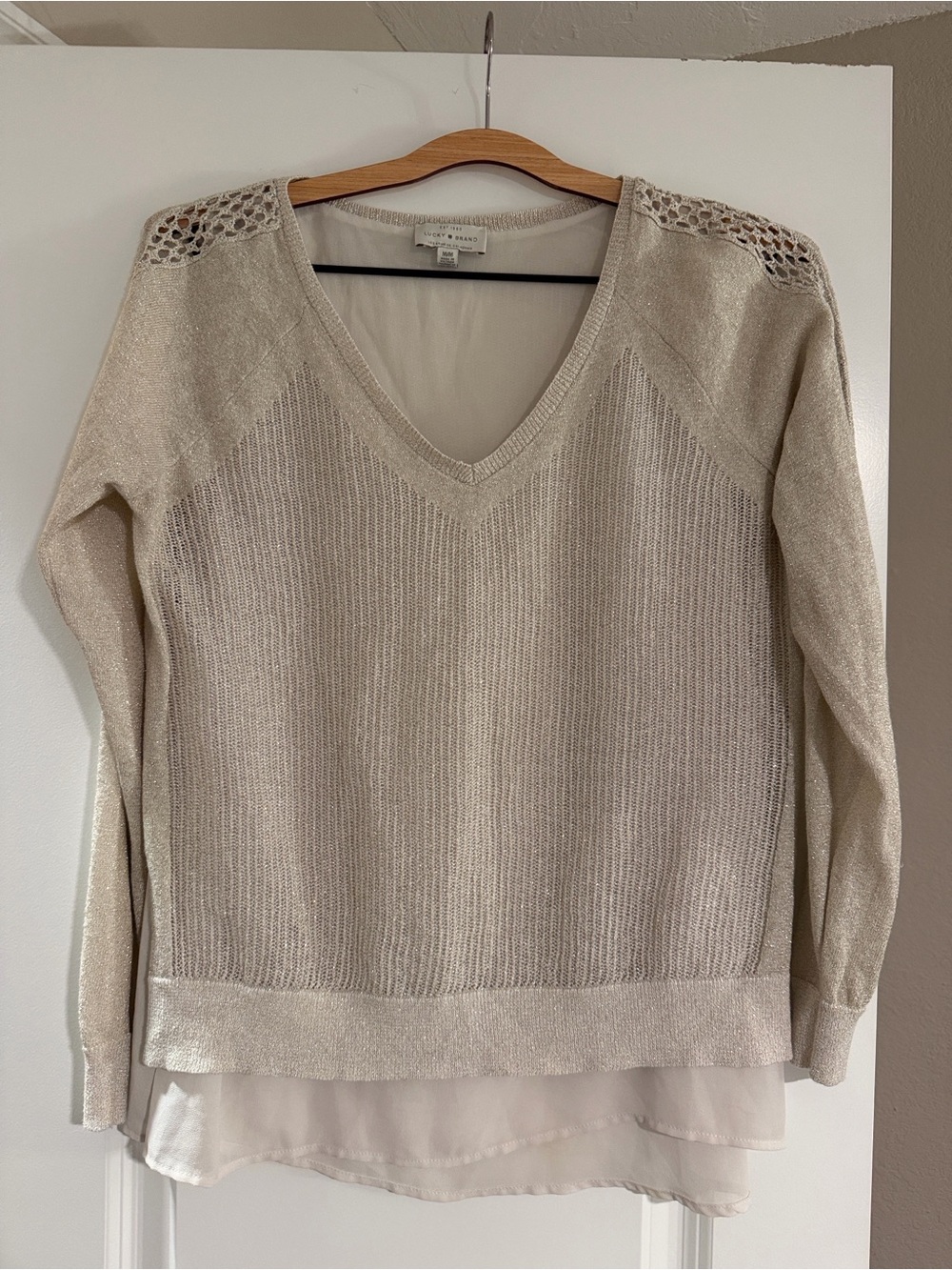 Lucky Brand Cream V-Neck Layered-Hem Sweater